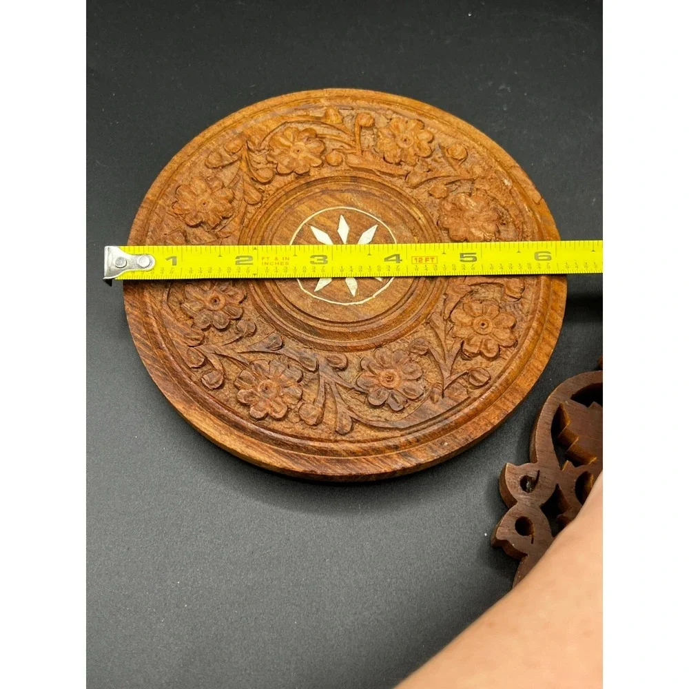 Handcrafted Round Wood Trivets Plant Stand ~ Set of 2 ~ India